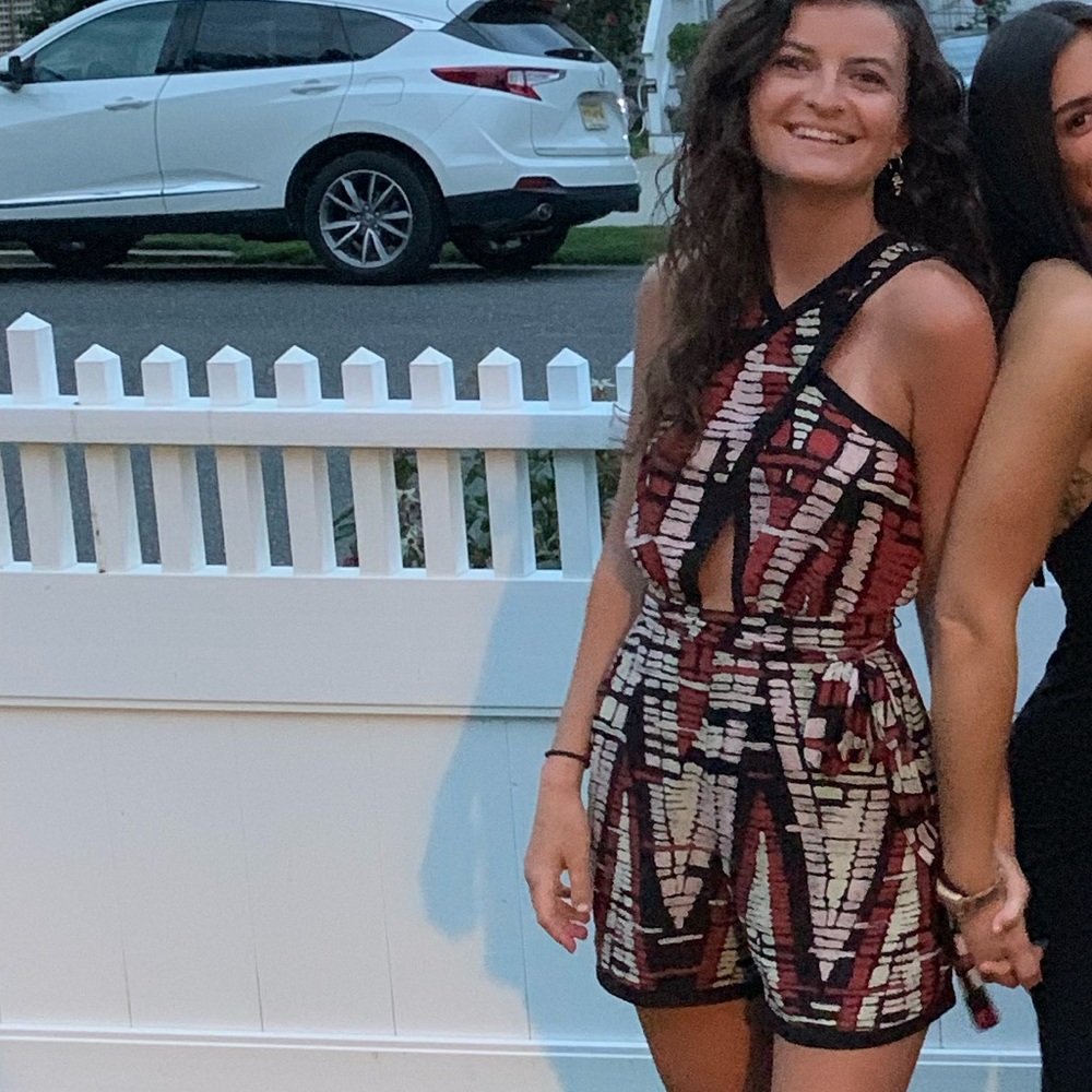 BCBG MAXAZRIA Criss Cross Cut out Halter Romper